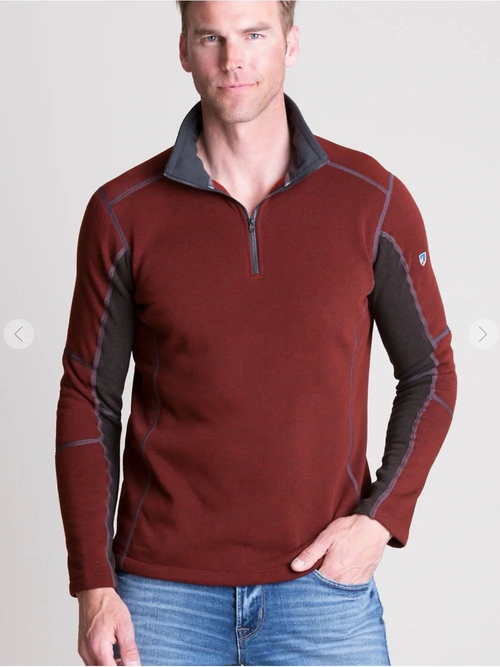 Kuhl Men’s Revel 1/4-Zip Fleece Pullover BRIC/CHARCOAL M Outdoor Camping Hiking